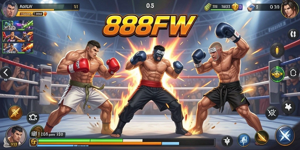 Tampilan seru dari pertarungan dalam 888FW dengan karakter unik.