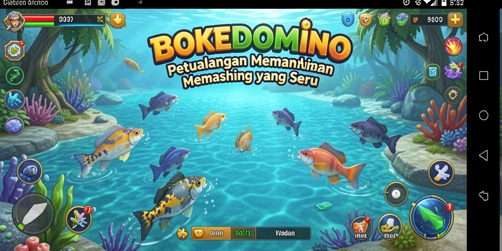 Gameplay seru BOKEDOMINO dengan variasi lokasi memancing.