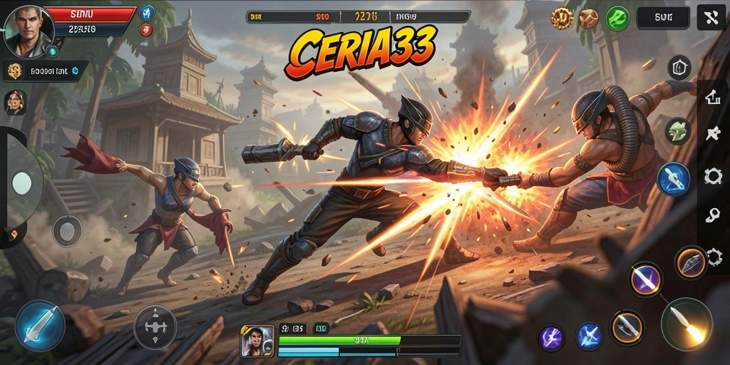 Tangkapan layar gameplay CERIA33 menampilkan pertarungan yang intens.