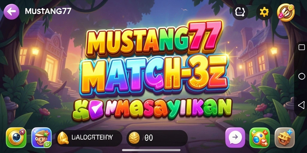 Tampilan seru gameplay Match-3 di MUSTANG77 yang penuh warna.