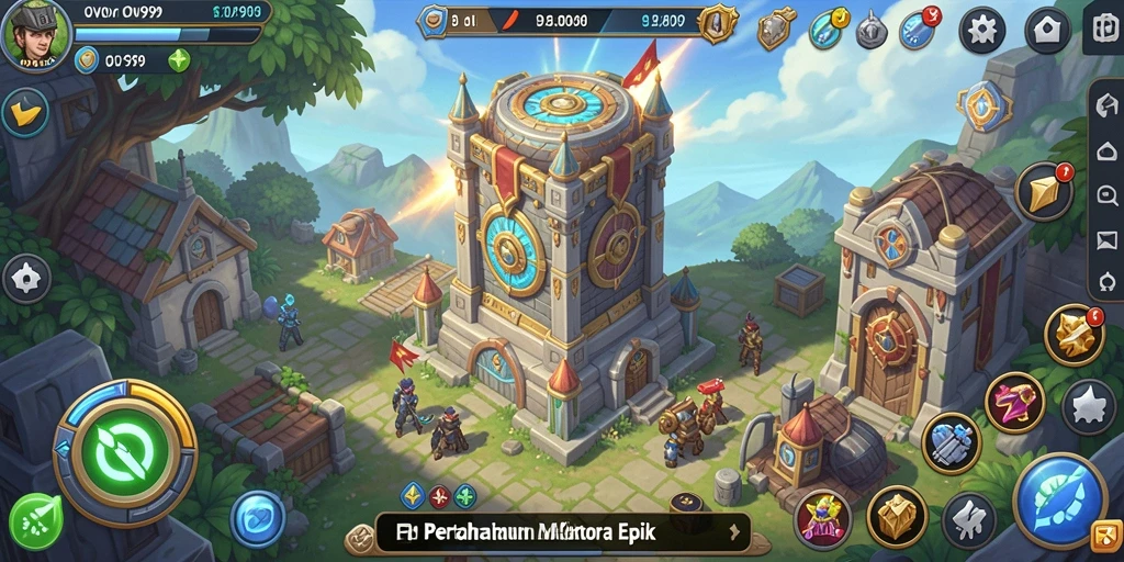 Screenshot gameplay OVO99 menampilkan pertarungan menara yang epik.