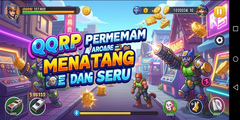 Screenshot utama QQRP menampilkan aksi seru dalam gameplay Arcade.