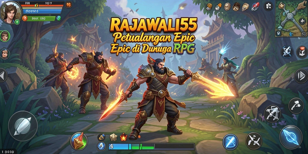 Screenshot RAJAWALI55 menampilkan pertarungan epik dalam dunia RPG.