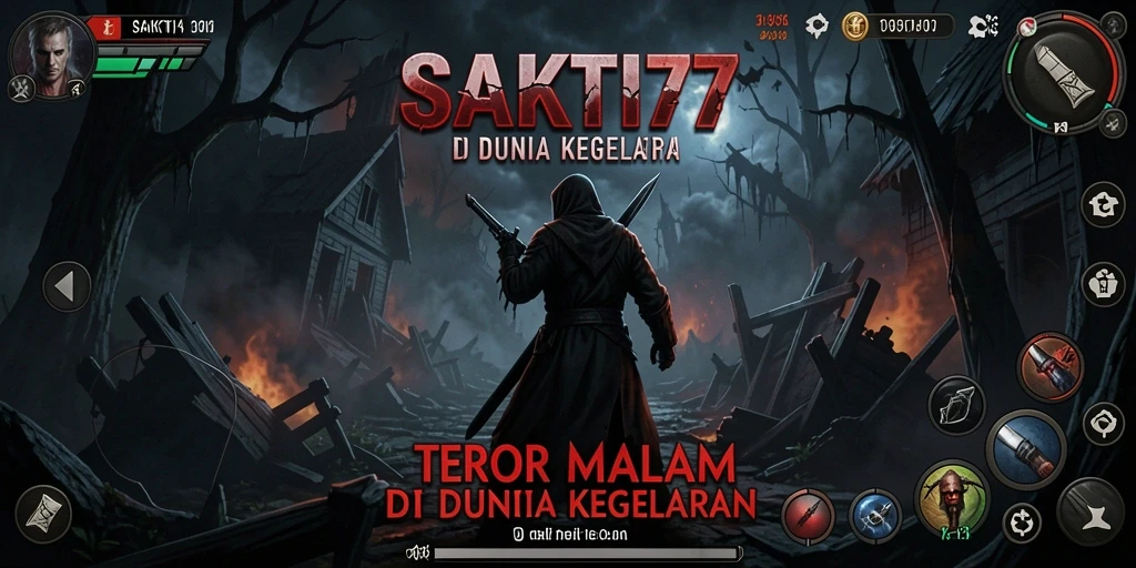 Screenshot SAKTI77 menampilkan karakter dalam suasana horor yang mencekam.